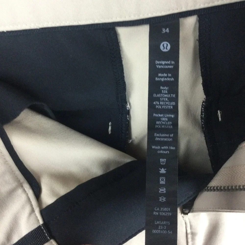 Lululemon ABC Classic Fit 28” Warpstreme Trench Khaki Trouser Size 34